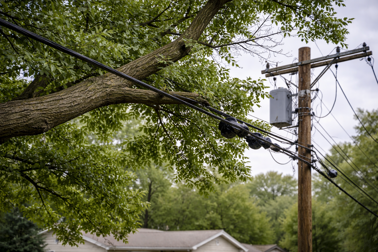 Emergency Tree Removal tree branch in elkhart encroching power lines
