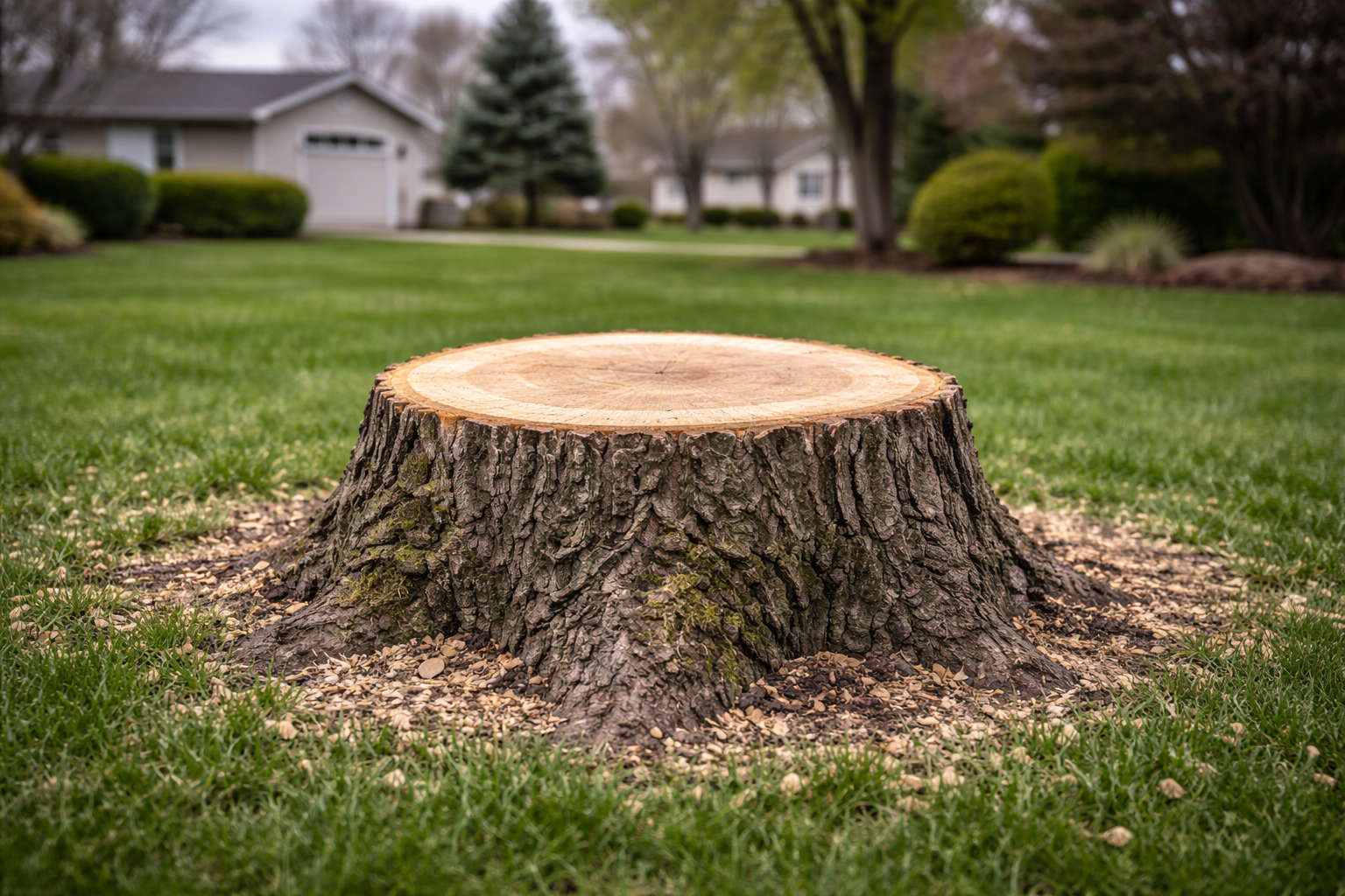 tree stump in front yard of south bend home